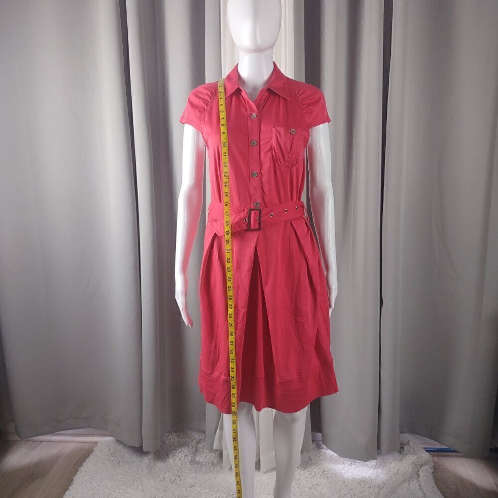 Migaino Womens 100% Cotton Pink/Coral Belted Midi Dress Size 42 (About A Size 6) - Picture 5 of 11